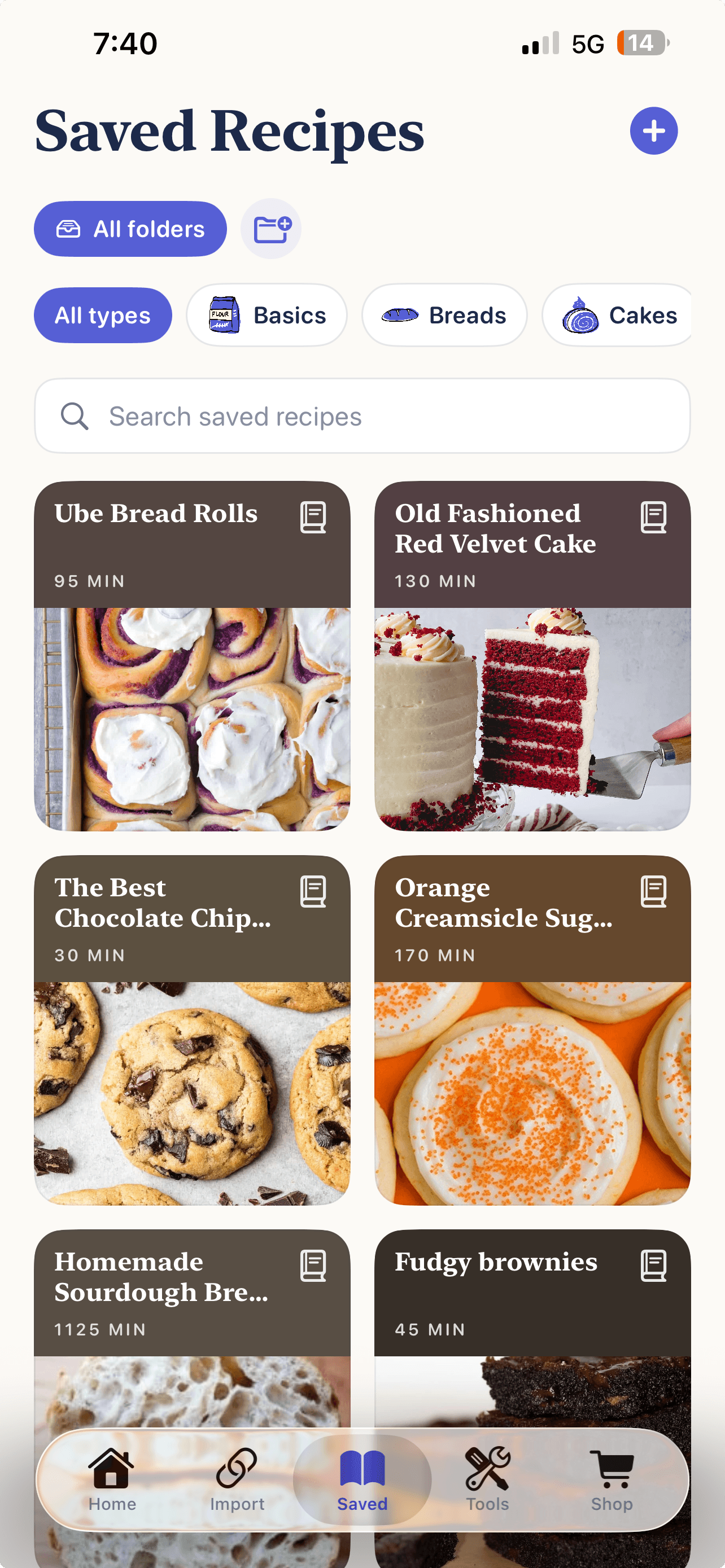 Bakewell saved recipes library with search and categories